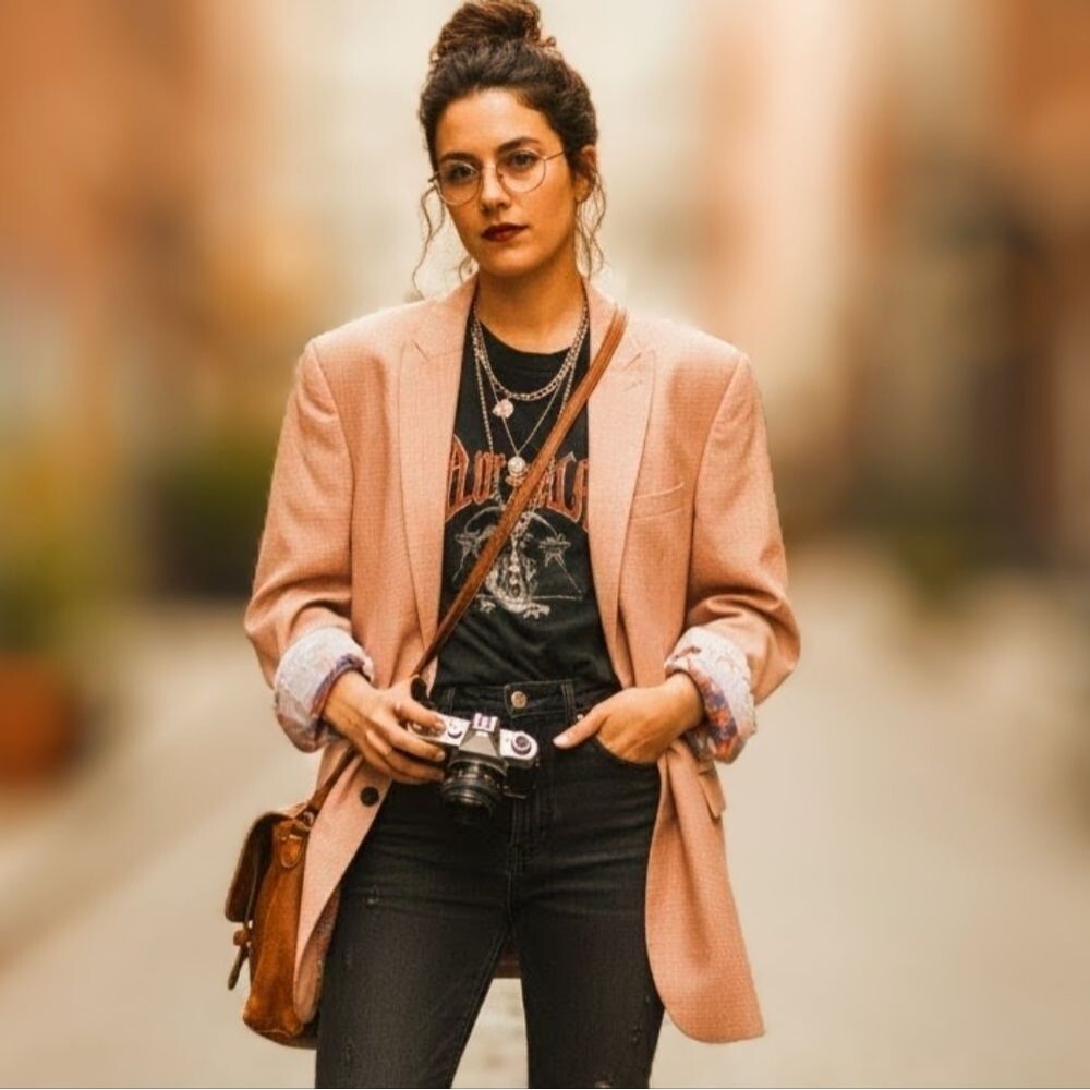 Vintage Penguin Blazer – Blush Micro-Check